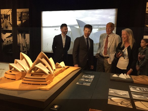 Denmark's Crown Prince Frederik opens the Horisont exhibition in Aalborg with Jan and Lin Utzon, the Sydney Opera House architect's children.