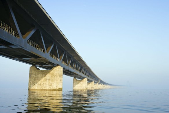 The Øresund Bridge, Malmo, Sweden: From the artificial island, it drops down and becomes the Drogden Tunnel, stretching 4km until it arrives in Denmark. Taking the train across is the best way to get to Copenhagen.