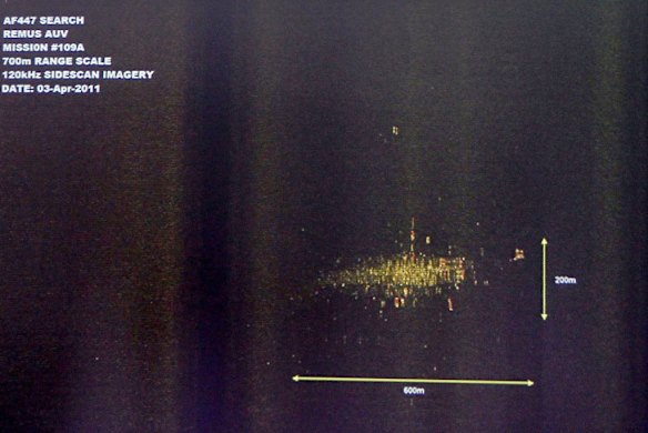 A Sonar (sound navigation and ranging) image of the Air France flight 447 wreckage area released by the Investigation and Analysis Bureau (BEA) .