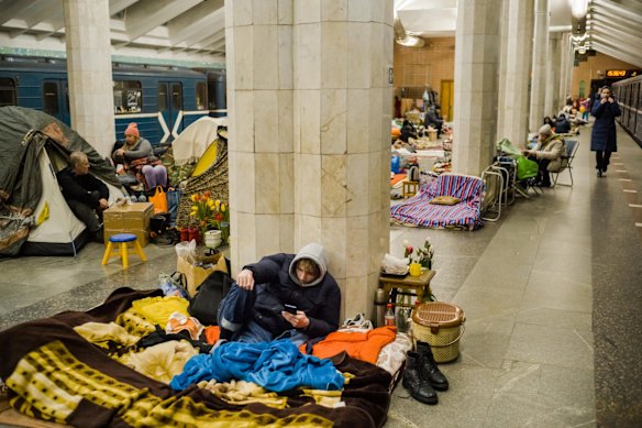 A subway station in Kharkiv that was originally designed nuclear shelter is now housing displaced Ukrainians. 