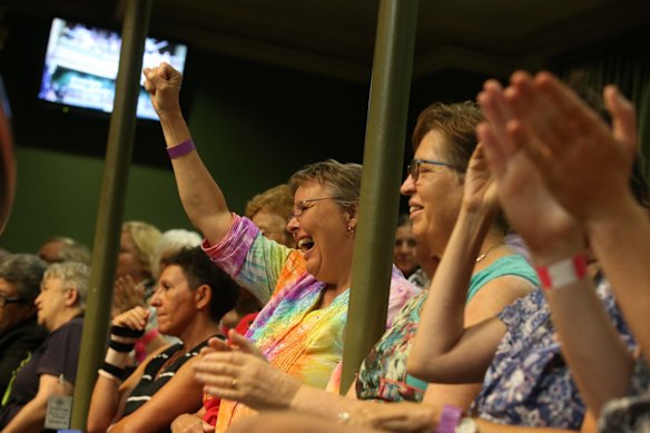Members of the 78ers in the NSW parliament hear the apology on Thursday.