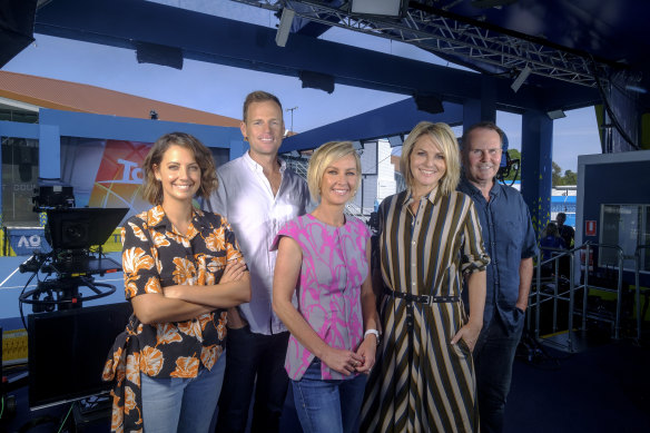 It's been a six month baptism of fire for Brooke Boney, pictured left, with her  Today co-hosts Tom Steinfort, Deb Knight, Georgie Gardner and Tony Jones.