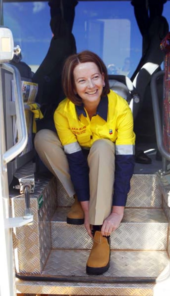 Julia Gillard at Barrow Island off the northwest coast of Western Australia in March 2010.
