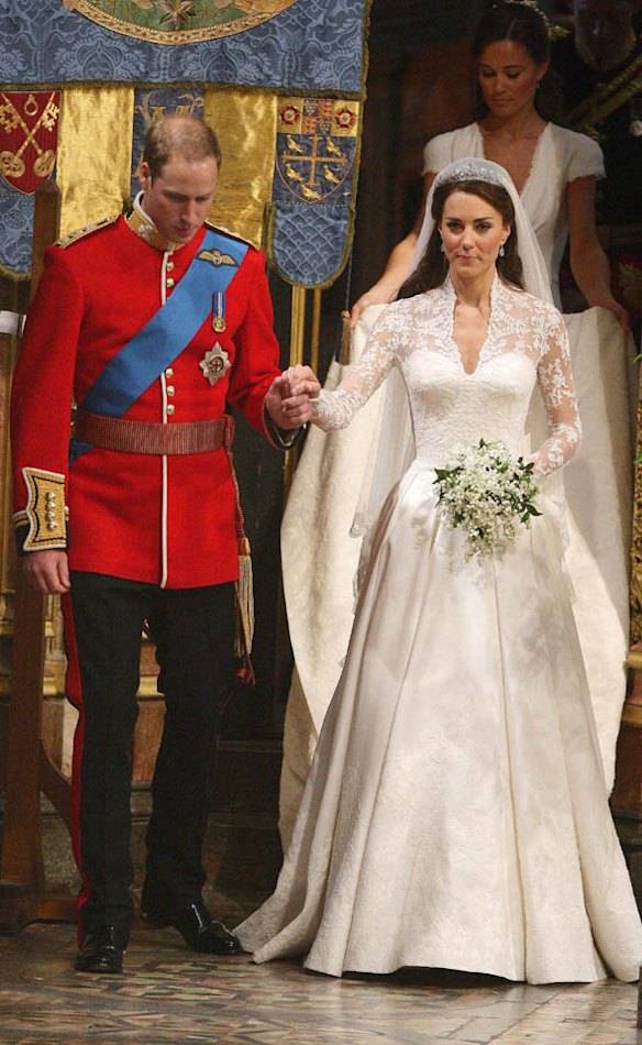 Prince William and Princess Catherine leave Westminster Abbey after their Royal wedding ceremony.