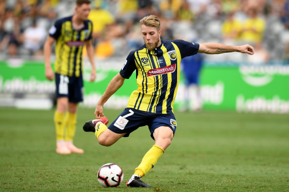 Hooley hell: Andrew Hoole scored two stunning free-kick goals for Central Coast last weekend, but they still lost to Melbourne Victory.
