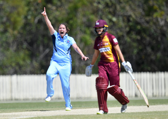 Rene Farrell grabs another wicket for the Breakers in a recent match.