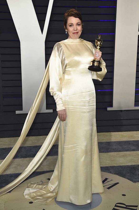 Olivia Colman arrives at the Vanity Fair Oscar Party in Beverly Hills, California.