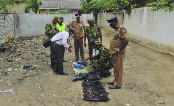 Sri Lankan police displays detonators and other bomb making equipment.