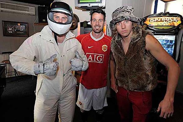 Collingwood footballers Heath Shaw, Alan Didak and Dale Thomas during Mad Monday celebrations after the Magpies won their first premiership in 20 years against St Kilda. 