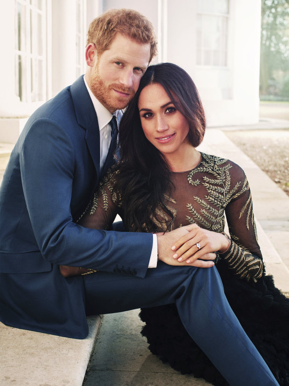 The official engagement photo from December, in which Markle wore a Ralph & Russo gown.