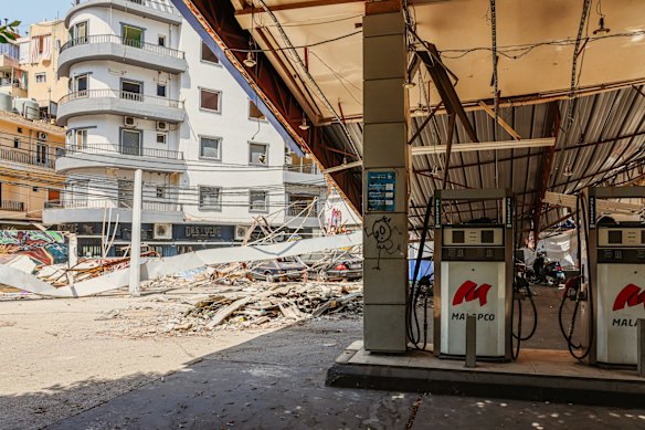 A petrol station which was destroyed in the blast last year. A giant explosion that flattened swatches of Beirut was just the start of Lebanon’s woes.