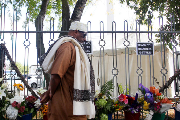 A year on from the Christchurch terror attacks, a member of the Muslim community arrives at Masjid An-Nur mosque in Christchurch, New Zealand.