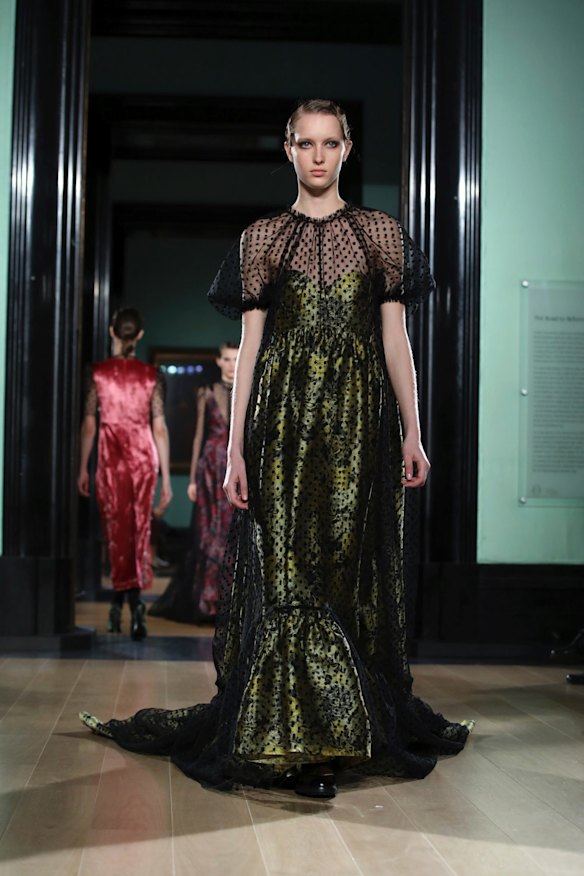 Models wear creations by Erdem at the Autumn/Winter 2018 runway show in London, Monday, Feb. 19, 2018. (Photo by Grant Pollard/Invision/AP)