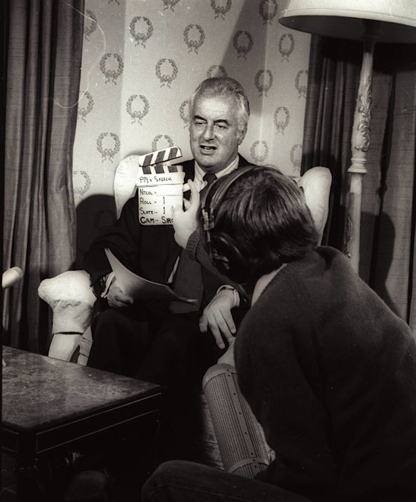 PM Gough Whitlam during recording of his statement to the nation, Kirribillli House, 9 November 1975