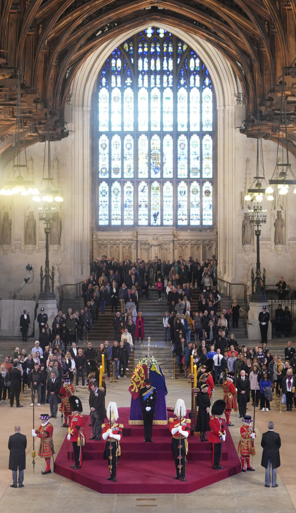 Queen Elizabeth II’s eight grandchildren in the historic hall at Westminster.