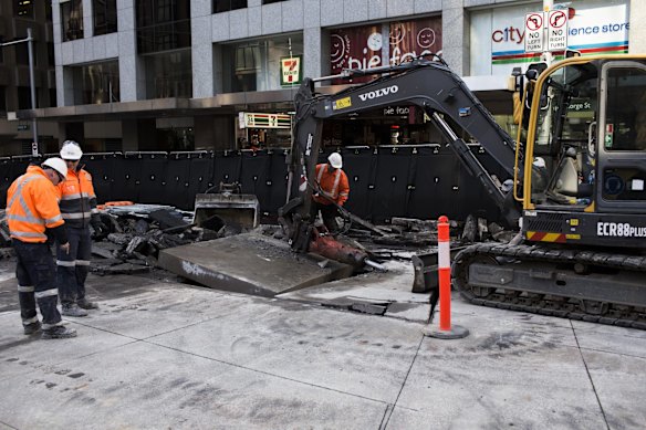 The George, Bridge and Grosvenor Streets intersection where light rail preparation works have begun.