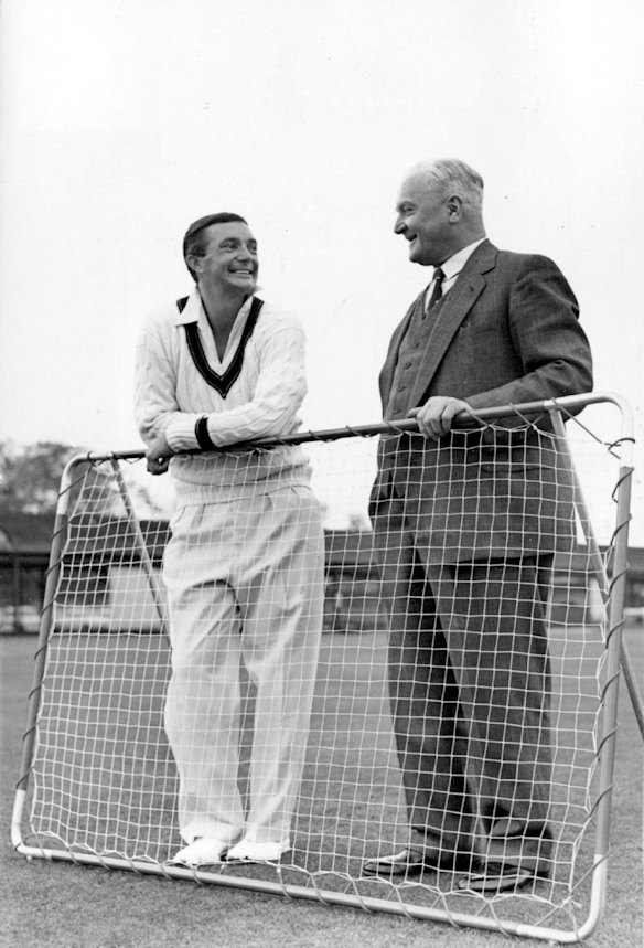 Richie Benaud is presented with a new type "slip trainer" at Lord's in 1961.