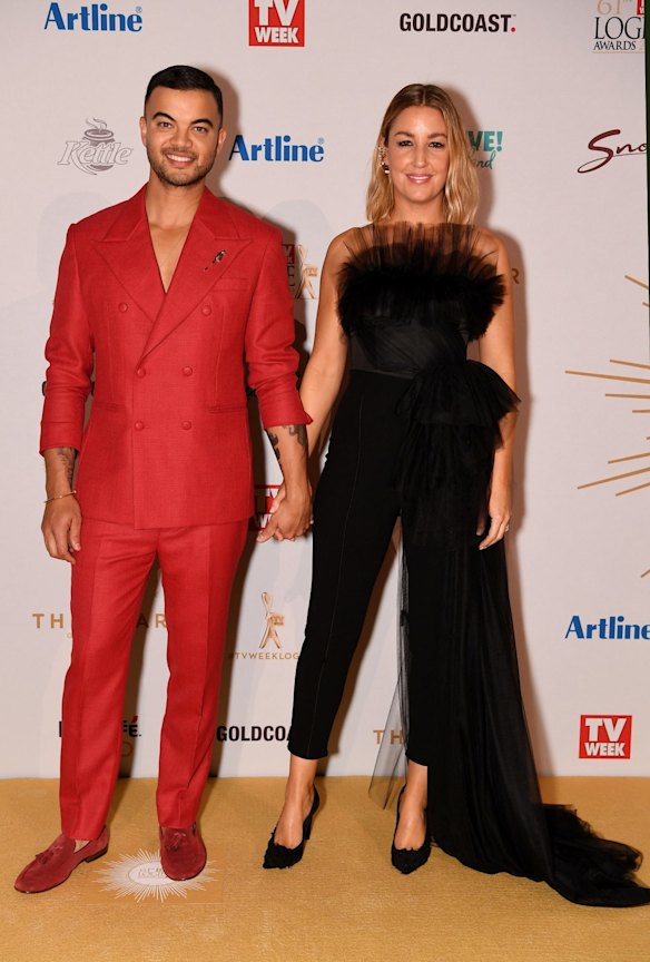 Guy (left) and Jules Sebastian arrives at the 2019 Logie Awards at The Star Casino on the Gold Coast.