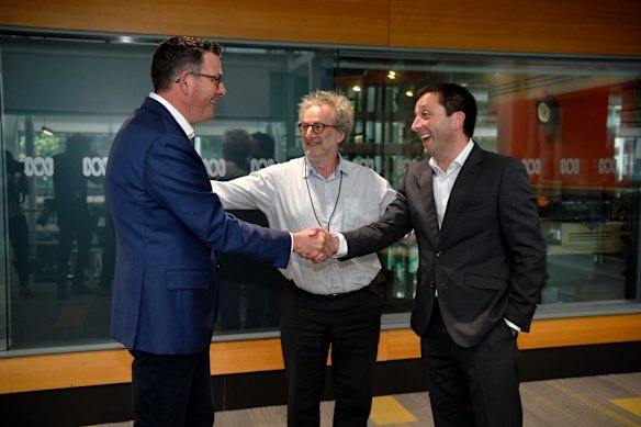 Victorian Premier Dan Andrews and Victorian Opposition Leader Matthew Guy meet at the ABC 774 studios to debate on the Jon Faine show. 