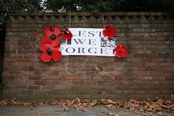 A sign supporting ANZAC Day is seen in Kew on April 25, 2020 in Melbourne, Australia. 