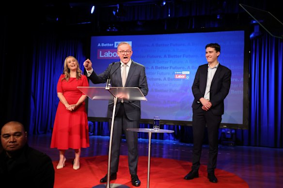 Anthony Albanese claims victory for Labor at the Canterbury-Hurlstone Park RSL Club.