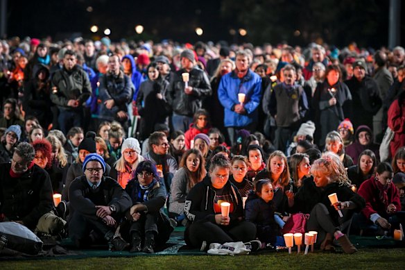 Thousand of people attend a candlelight vigil in solidarity for the Melbourne comedian Eurydice Dixon who was found dead at Princes Park in North Carlton last week. 