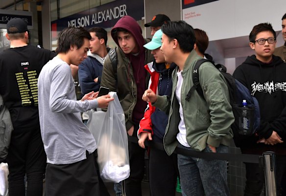 Shoppers queuing up for the Pablo by Kanye West pop up store in Fitzroy. 