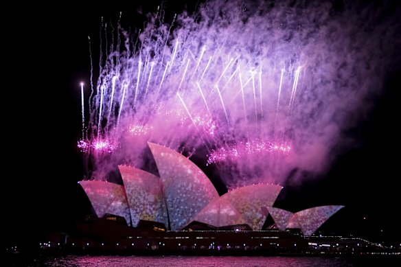 The Sydney Opera House sails are lit up for the opening night of Vivid 2022. 