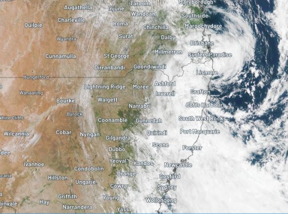 A satellite image of NSW at midday on March 30. 