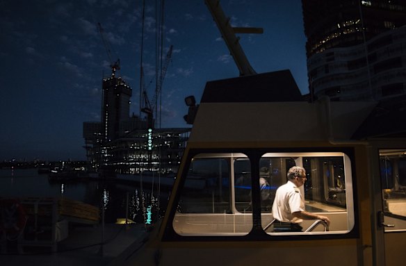 Ferry Master Charlie Johnston starts his day at 5am on the ferry Victor Chang departing from Barangaroo Wharf in 2018.