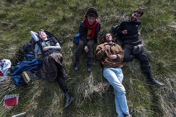Protesters at middle camp protecting the Direction Tree.