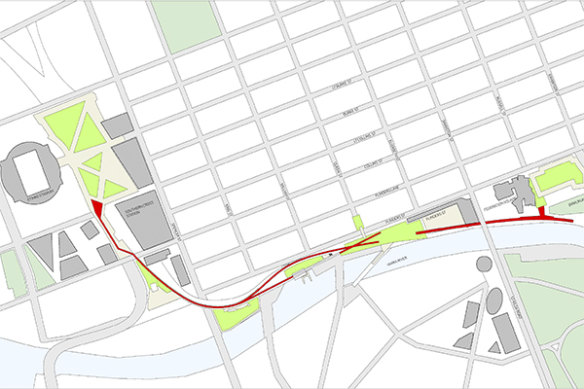 The proposed route of the Melbourne High Line. 