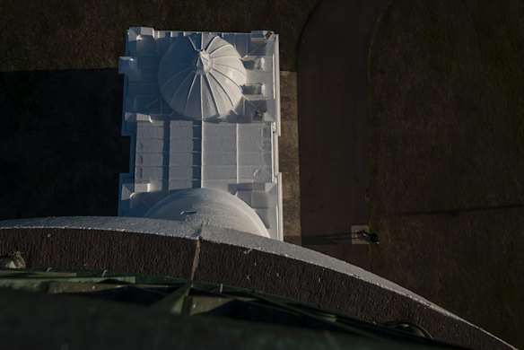 The view from the lighthouse deck looking down.