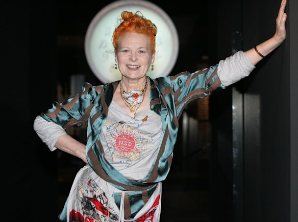 British fashion designer Vivienne Westwood poses at the visit of her exhibition "Retrospective" at the NRW-Forum in Duesseldorf, Germany, Friday, Feb. 3, 2006. The exhibiton shows fashion from 34 years from punk icon Westwood. 
