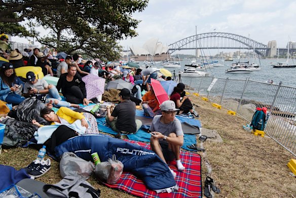 People stake their claim early in the day at Mrs Macquaries Chair.