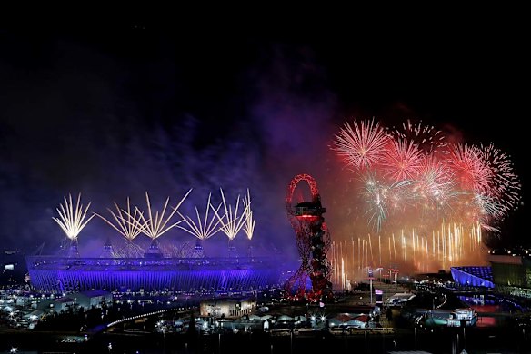 Fireworks over the Olympic stadium.