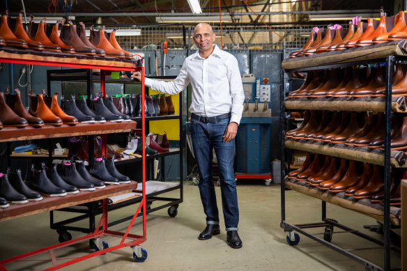 Sales of footwear are down: RM Williams CEO Raju Vuppalapati at the RM Williams factory. 