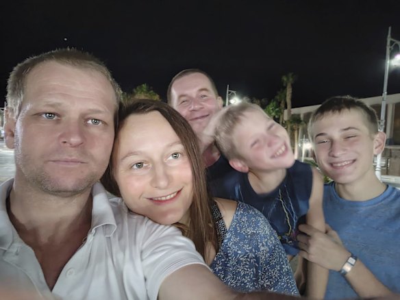 Yevhen Kulakivskiy (left) with his wife Natalia Kulakivska and relatives. Natalia is still waiting for news of her missing husband.