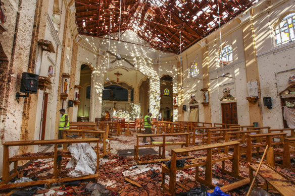 The bomb’s destruction at St Sebastian’s Church in Negombo, north of Colombo, Sri Lanka.