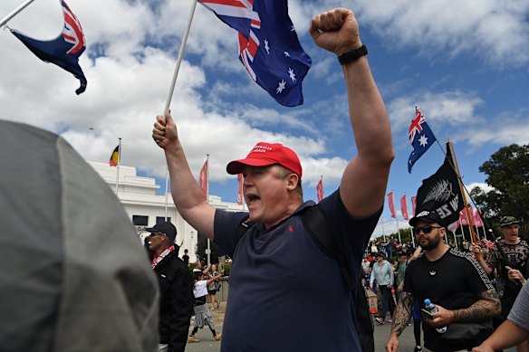 Crowds at the Convoy to Canberra rally at Old Parliament House on Saturday.