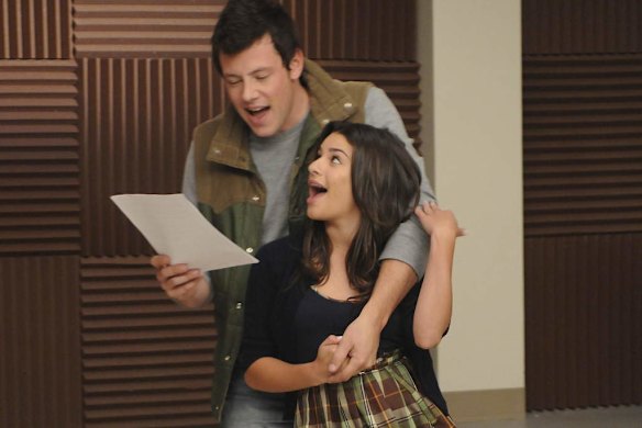 Lea Michele and Cory Monteith in Glee.