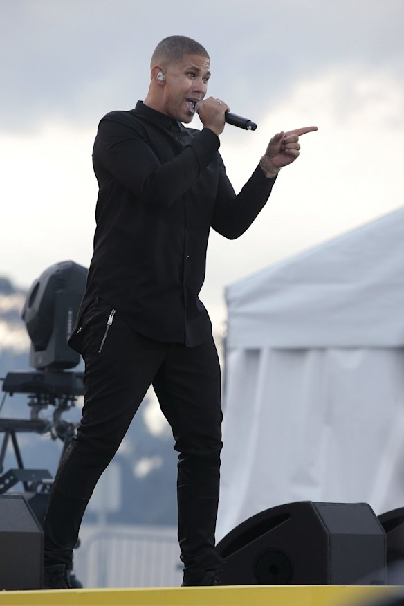 Nathaniel performing for the crowd.  