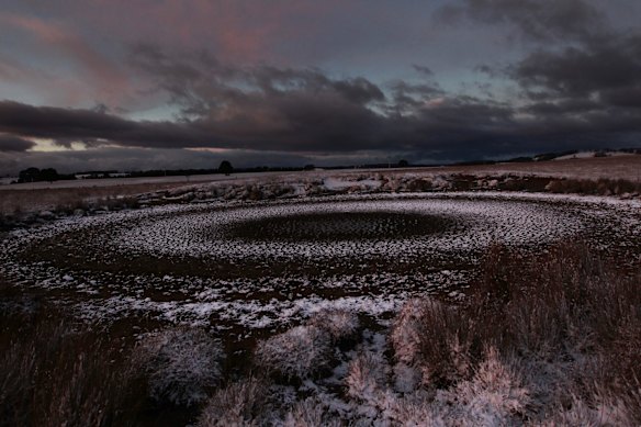 Snow falls across the Central Tablelands, around Oberon and Black Springs, settling on the barren paddocks and dried dams.