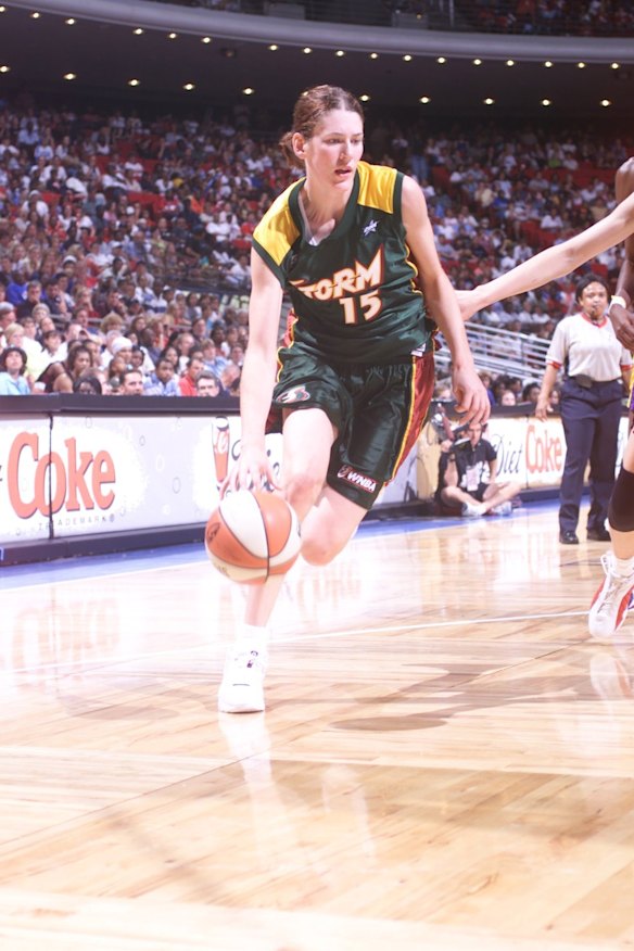 Lauren Jackson of the Seattle Storm drives to the basket during the 2001  WNBA All-Star Game in Orlando, Florida.
