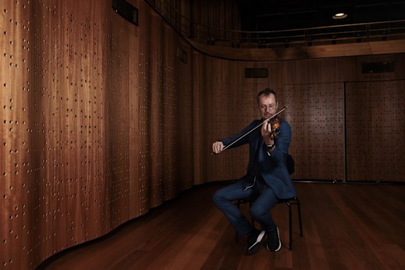 Richard Tognetti plays in the new ACO premises at Pier 2/3 at the Walsh Bay Arts Precinct.