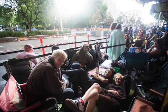 Jasper, Bentleigh and friends camped out from 4am to snap up free tickets to the final stage show dress rehearsals of Harry Potter and the Cursed Child. 