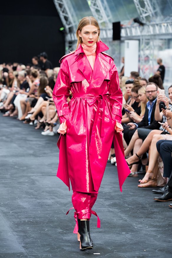 Karlie Kloss walks in the David Jones autumn winter collections launch in Sydney on Wednesday.