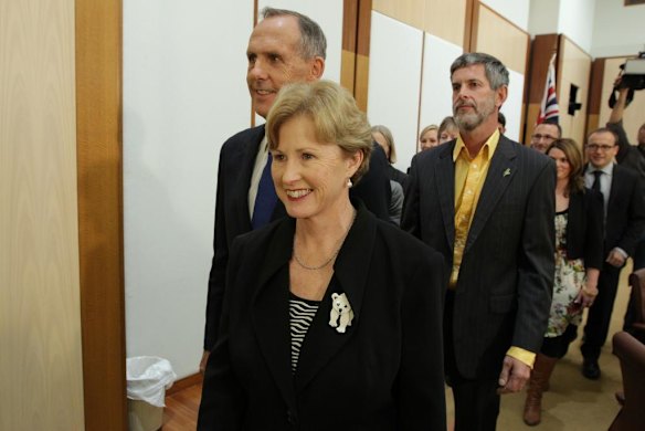Bob Brown  with new Greens leader Christine Milne and partner Paul Thomas after announcing his resignation from the Senate.