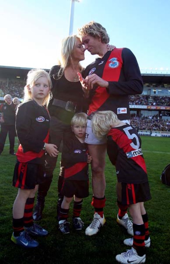 Surrounded by family after his last game, September 1 2007. 