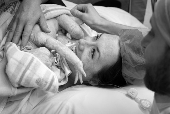 Caroline Jones had a planned caesarian for her second child, Morgan, after her first labor ended in an emergency caesarian two years before at the Royal Hospital for Women in Randwick, Sydney. She was surprised that the baby was given to her straight away and she got to hold him against her before he was cleaned up and wrapped in a blanket. 